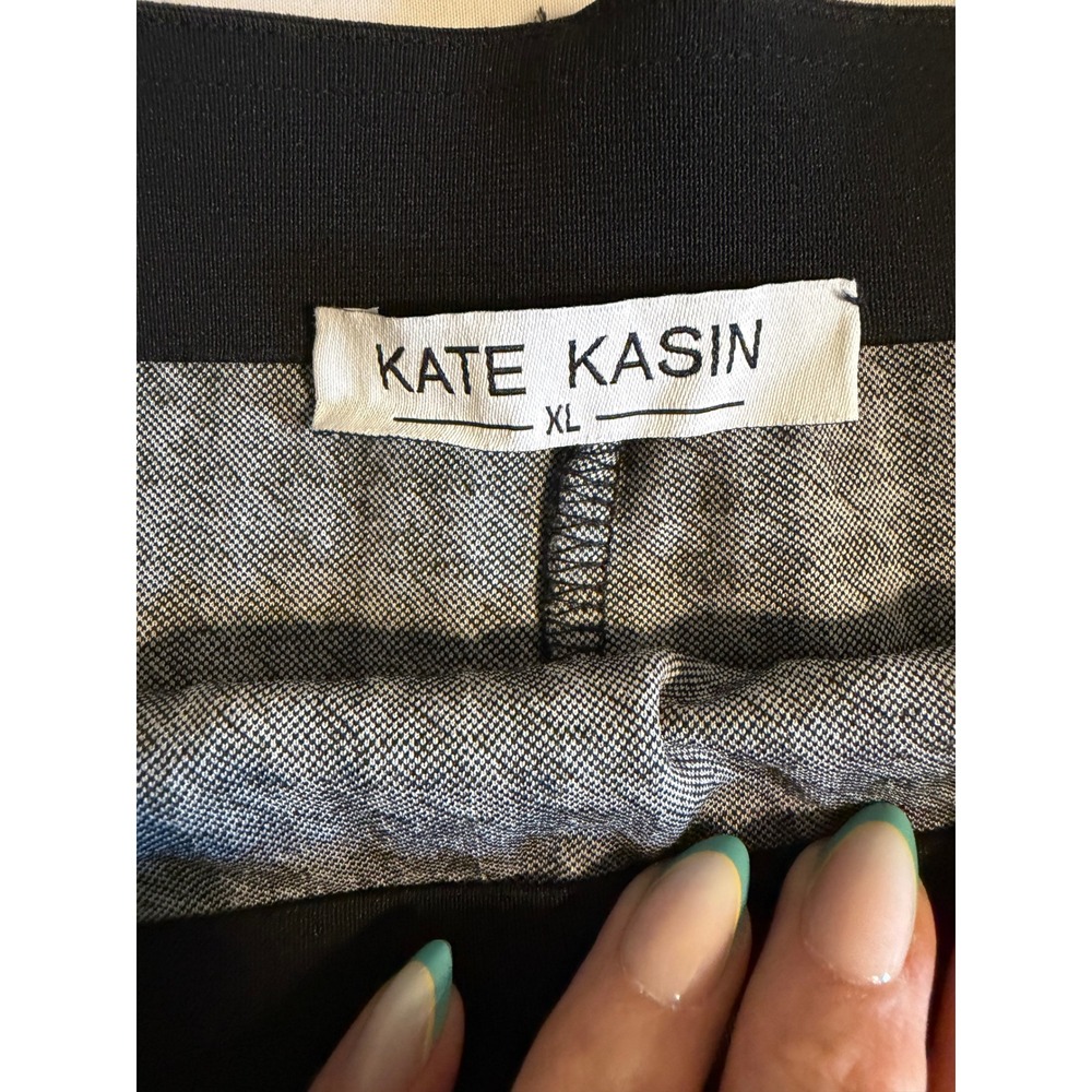 Kate Kasin XL Houndstooth Mini Skirt Black White Pleated Ruffle Hem Office Chic - Picture 5 of 7